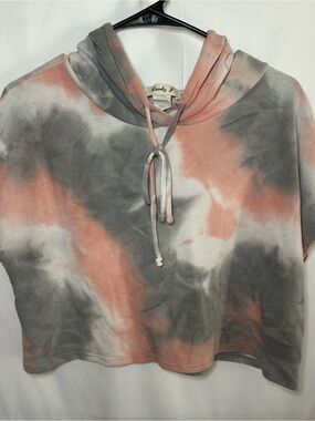 Lovely 3 Pink & Gray Tie-Dye Cropped Hoodie
